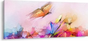 Obraz - Motýľ nad kvetinou, abstrakcia (120x50 cm)