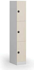 Šatníková skrinka s úložnými boxmi, 3 boxy, 1850 x 300 x 500 mm, demont, zámok s čítačkou RFID kariet, laminované dvere, breza