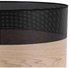 Závesné svietidlo Wood, 1x béžová dubová dýha/čierne PVC tienidlo, (fi 40cm)