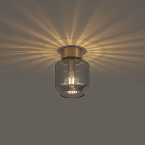 Moderné stropné svietidlo mosadzné s dymovým sklom - Stiklo