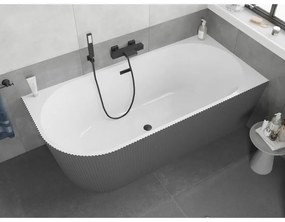 Mexen Silo, rohová voľne stojaca ryhovaná vaňa, pravá, 170 x 80 cm, biela-šedá, čierny matný prepad, 52891708062P-70