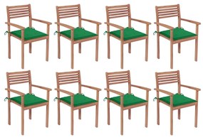 Stohovateľné záhradné stoličky s podložkami 8 ks tíkový masív 3072605