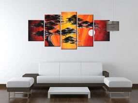 Gario Ručne maľovaný obraz Masívny strom pri západe slnka - 5 dielny Rozmery: 150 x 105 cm