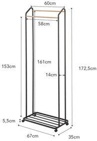 Čierny kovový pojazdný stojan na oblečenie Tower – YAMAZAKI