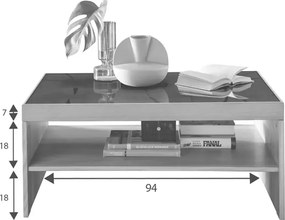Drevený konferenčný stolík so sklom a poličkou 98x66x43cm