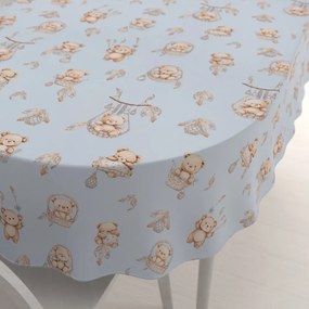 Biante Detský bavlnený oválny obrus Sandra SA-615 Medvedíky v košíčkoch na modrom 120x180 cm