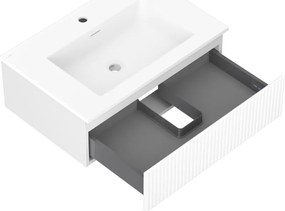 Mexen Rivel, kúpeľňová skrinka 70 cm s umývadlom Otis, 1 zásuvka, drážkovaná, biela matná, 91A20-07023-1-BF01-W18M01