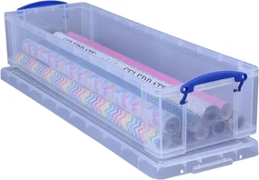 Robustný plastový box na baliace papiere a iné potreby, transparentný, 80x26x16 cm Manutan