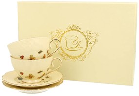 Porcelánová šálka na nohe s podšálkou Ecru Butterflies 125 ml sada 2ks