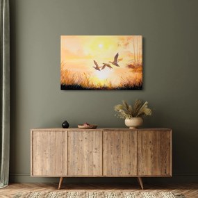 Obraz - Žeriavy pri západe slnka (90x60 cm)