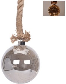 LED sklenená guľa s jutovým lanom