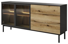Komoda Lenge II (čierna + dub coast evoke). Vlastná spoľahlivá doprava až k Vám domov. 1097467