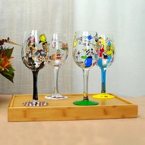 Kondela HILY, poháre na víno, set 4 ks, ručne maľované, sklo