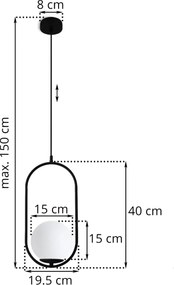 Závesné svietidlo Florence, 1x biele sklenené tienidlo, b, U