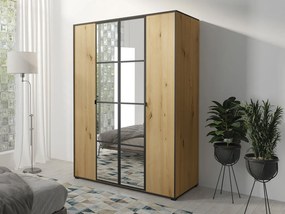Šatníková skriňa so zrkadlom Birelto I 150 4D, Farby: biela / biela + čierna