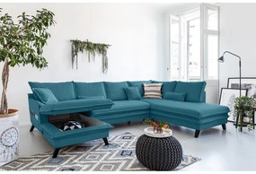 Tyrkysovomodrá rozkladacia pohovka do "U" Miuform Charming Charlie, pravý roh