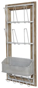 Krémová antik dreveno-kovová nástenná polička s háčikmi Old Shelf - 40*15*90 cm