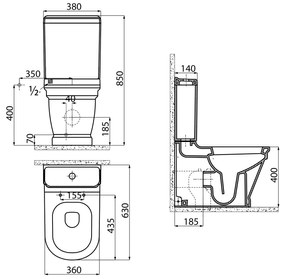 Sapho Sapho, ANTIK WC kombi, zadný/spodný odpad, 37x63 cm, AN360