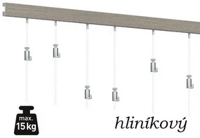 Závesný systém na zavesenie obrazov – SET HLINÍK 2m (4x oceľ, 4x AG)