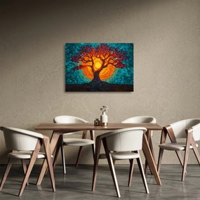 Sklenený obraz - Strom života a slnko v mozaike (70x50 cm)