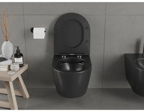 Mexen Carmen závesné wc Rimless s toaletným Slim sedátkom z duroplastu, čierna matná - 30881085