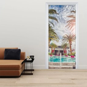 Fototapeta na dvere - Palmy s bazénom (95x205cm)
