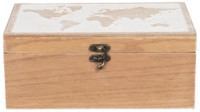 Hnedý drevený box s mapou sveta na veku - 24 * 16 * 10 cm
