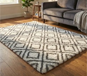 TZ Biely vzorovaný koberec shaggy Decor Cube Rozmer: 100x150 cm
