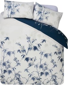 Tmavomodré/krémovobiele obliečky na jednolôžko 135x200 cm Kyoto Floral – Catherine Lansfield