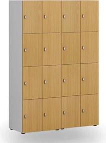 Drevená šatníková skrinka S4 s úložnými boxmi, 8 boxov, demont, otočný zámok, sivá/breza