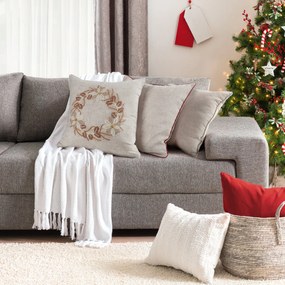 VIANOČNÁ DEKORAČNÁ OBLIEČKA NA VANKÚŠ WREATH 45X45 CM VZOROVANÁ