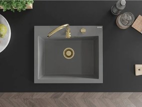 Mexen Elix, 1-komorový granitový drez 600 x 500 mm, sivý, zlatý sifón - 6525601005-71-G