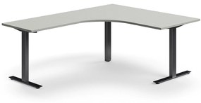 Kancelársky stôl QBUS, rohový, 1600x2000 mm, T-rám, čierny rám, svetlošedá