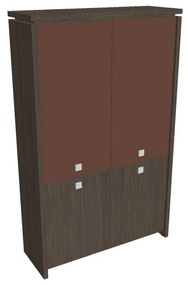 Vysoká skriňa Verno 128 x 46 x 210 cm, kombinované dvere, dub antracit / hnedá