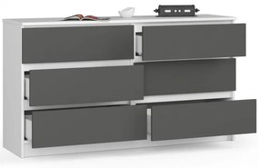 Komoda K140 6SZ CLP biela / sivá