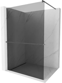 Mexen Kioto+, sprchová zástena Walk-In s poličkou a vešiakom 140 x 200 cm, 8mm šedé sklo, grafitový profil, 800-140-121-66-40