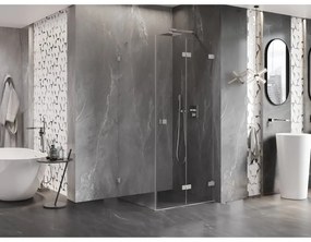 Mexen Lunar-F, 1-krídlový sprchový kút so skladacími dverami, pravý, 90 x 90 cm, 8mm číre sklo, brúsená oceľ profil, 836-090-090-97-00-P