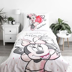 Bielo-ružové bavlnené detské obliečky na jednolôžko 140x200 cm Minnie "White" – Jerry Fabrics