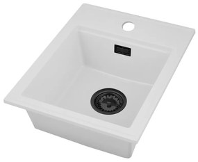 Sink Quality Ferrum New 4050, 1-komorový granitový drez 400x500x185 mm + čierny sifón, biela, SKQ-FER.4050.WH.XB