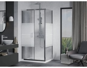 Mexen Apia, sprchový kút s posuvnými dverami 110 (dvere) x 80 (stena) cm, 6mm číre-pásy sklo, chrómový profil + slim sprchová vanička 5cm, 840-110-080-01-20-4010