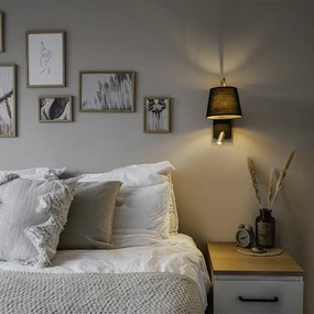 Moderná nástenná lampa čierna a zlatá s lampou na čítanie - Renier