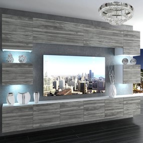 Obývacia stena Belini Premium Full Version šedý antracit Glamour Wood+ LED osvetlenie Nexum 49