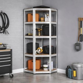 Kovový rohový regál 180x70x40-70 cm, 5 políc, nosnosť 875 kg
