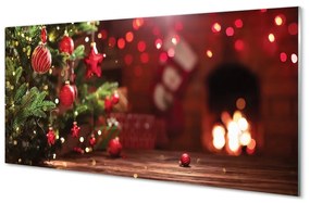 Sklenený obraz Ozdoby vianočný strom darčeky 140x70 cm