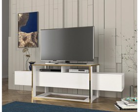 TV stolík/skrinka Biano (biela + zlatá). Akcia -18%. Vlastná spoľahlivá doprava až k Vám domov. 1088673