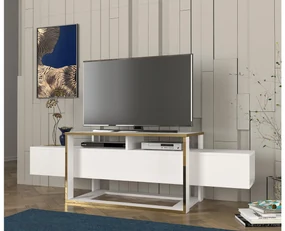 TV stolík/skrinka Biano (biela + zlatá). Akcia -18%. Vlastná spoľahlivá doprava až k Vám domov. 1088673