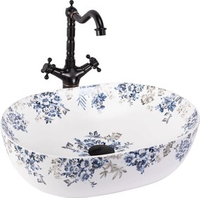 Rea Veronica Mat, umývadlo na dosku 485x350x135 mm, biela-modrá-vzor, REA-U3900