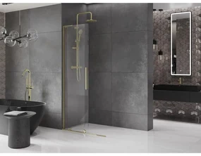 Mexen Velar L, posuvná sprchová zástena Walk-in 110 x 200 cm, 8mm číre sklo, zlatá lesklá, 871-110-003-03-50