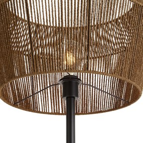 Stojaca lampa čierna s hnedým tienidlom z papierového lana 50/50/30 - Simplo
