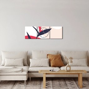 Obraz - Ružová florálna abstrakcia N⁰1 (s hodinami) (90x30 cm)
